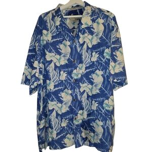 Tommy Bahama Silk Blue Floral Casual Button Down Hawaiian Shirt